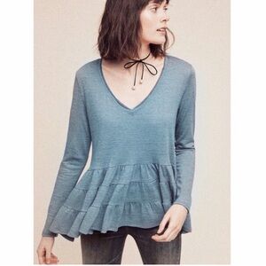 Anthropologie Blue Tiered Ruffle Blouse